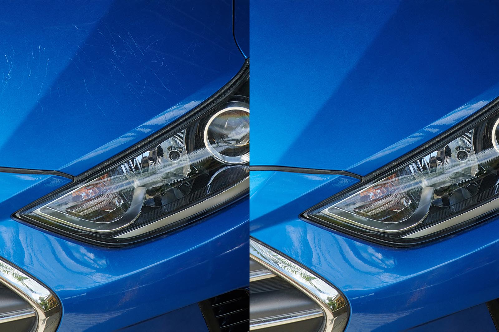 Blue car paint correction result